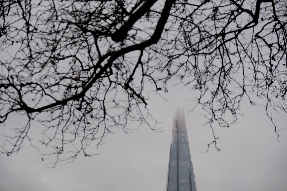 Low lying clouds hover around the tip of the Shard in London, United Kingdom, on February 19, 2018. With 95 stories, it is the tallest skyscraper in London and the fifth-tallest in Europe standing at 1,016 feet. (Photo by Alex Milan Tracy/Sipa USA)