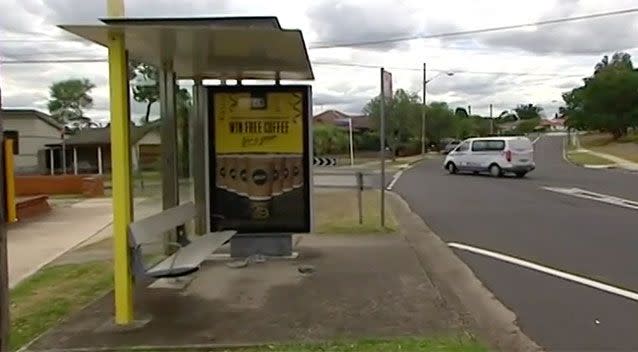 The 18-year-old allegedly held a knife to the throat of a schoolgirl at this bus stop. Source: 7 News