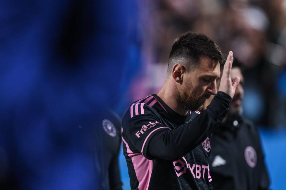 Inter Miami forward Lionel Messi leaves the pitch after a loss to Charlotte FC at the Bank of America Stadium in Charlotte, N.C., on Saturday, October 21, 2023.