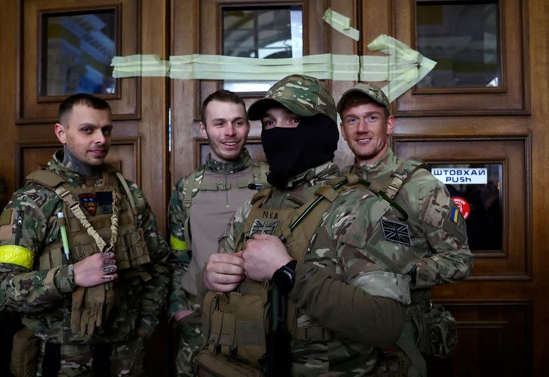 FILE PHOTO: Foreign fighters who are ready to join the fight against the Russian invasion of Ukraine, gather in Lviv
