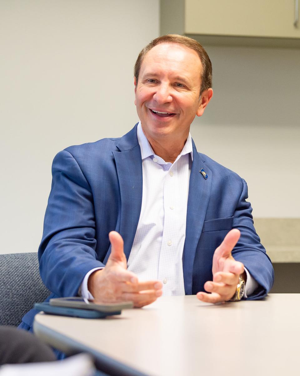 Louisiana Governor-Elect Jeff Landry sits for an interview in Lafayette, LA. Tuesday, Nov. 14, 2023.