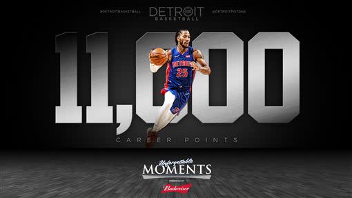 羅斯（Derrick Rose）生涯得分突破11000分。（圖／翻攝自活塞推特）