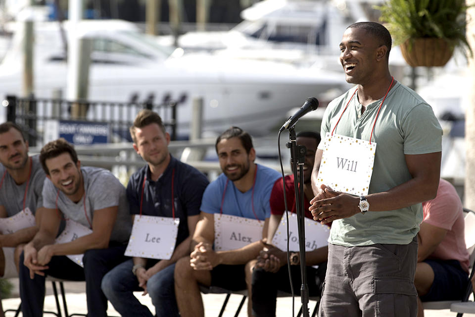 <p>Matthew, Bryan, Lee, Alex, Josiah, and Will in ABC’s <i>The Bachelorette</i>.<br> (Photo: Bob Leverone/ABC) </p>