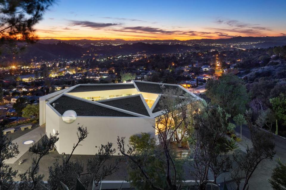 A hexagon-shaped compound with a unique design lists fo $7.99 million in La Crescenta, California.
