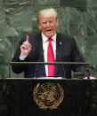 <p>Donald Trump addresses the United Nations General Assembly on Sept. 26, 2018.</p> <p>After saying his administration “has accomplished more than almost any administration in the history of our country," he reportedly got some laughs from other world leaders in the room. According to CNN, the <a href="https://people.com/politics/donald-trump-wanted-un-laugh-speech/" rel="nofollow noopener" target="_blank" data-ylk="slk:president later said;elm:context_link;itc:0;sec:content-canvas" class="link ">president later said</a>, "Well that was meant to get some laughter." Trump's time in office was filled with grandiose claims of his accomplishments, <a href="https://apnews.com/article/d5f3863f3924033f71afdc0abcdcaa80" rel="nofollow noopener" target="_blank" data-ylk="slk:though many were found;elm:context_link;itc:0;sec:content-canvas" class="link ">though many were found</a> to be exaggerated or untrue.</p>