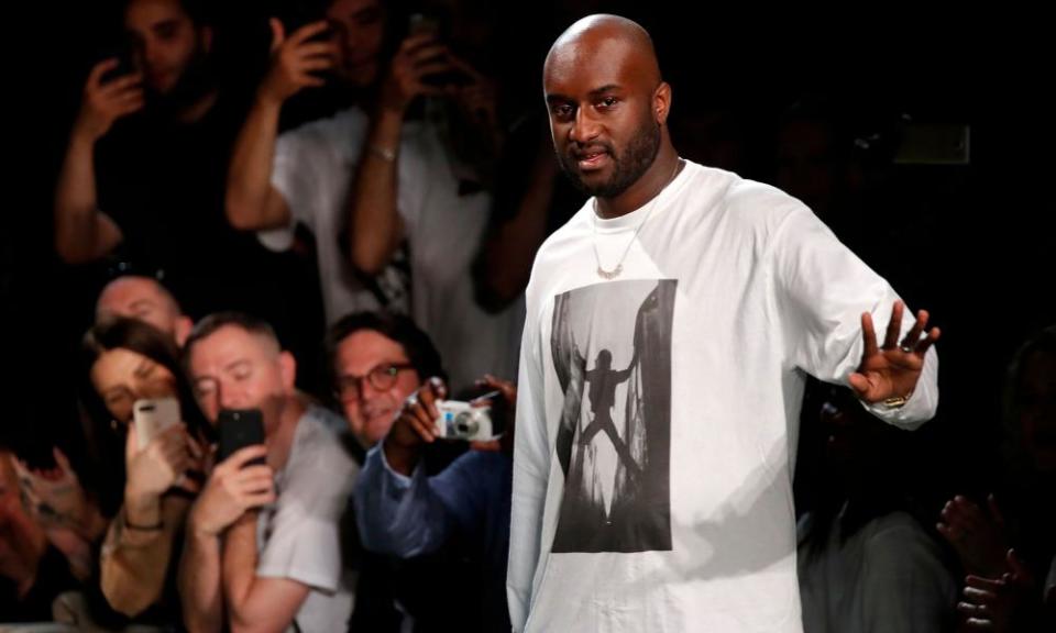 Designer Virgil Abloh appears at the end of his Spring/Summer 2019 collection in Paris, France, in June 2018.