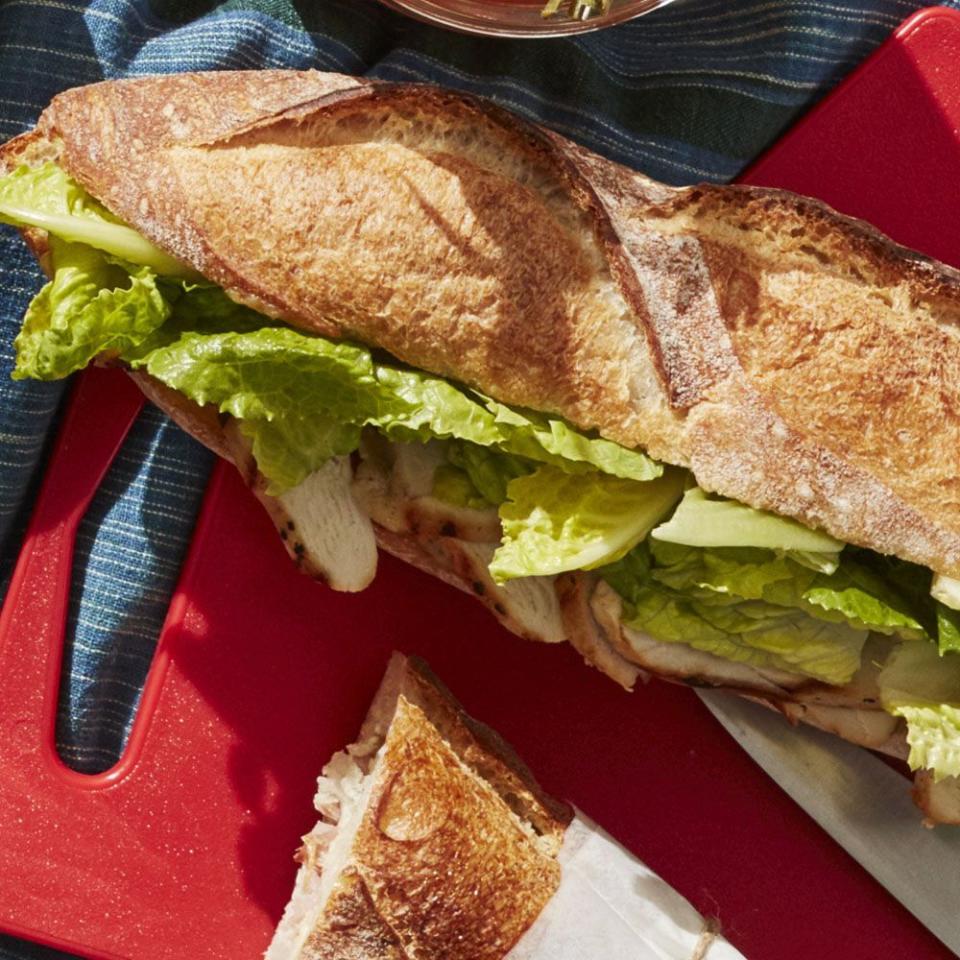 <p>There's nothing easier to make than a sandwich, right? And this baguette, stuffed with fresh grilled chicken and homemade caesar dressing, is bursting with flavor. </p><p><em><a href="https://www.womansday.com/food-recipes/food-drinks/a27496244/grilled-chicken-caesar-baguette-recipe/" rel="nofollow noopener" target="_blank" data-ylk="slk:Get the Grilled Chicken Caesar Baguette recipe.;elm:context_link;itc:0;sec:content-canvas" class="link ">Get the Grilled Chicken Caesar Baguette recipe.</a></em></p>