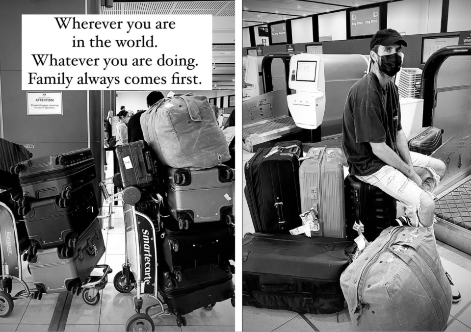 two black and white images of baggage at melbourne airport