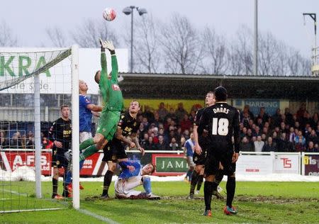 Football Soccer - Eastleigh v Bolton Wanderers - FA Cup Third Round - The Silverlake Stadium - 9/1/16 Bolton Wanderers' Ben Amos saves Mandatory Credit: Action Images / John Marsh Livepic