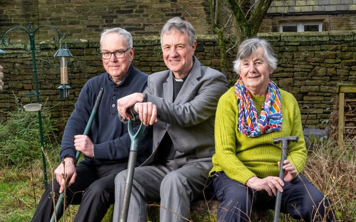 Eric Igo, the Rev Dr David Mundy and Barbara Fearnley have been getting hands-on with rewilding the church grounds