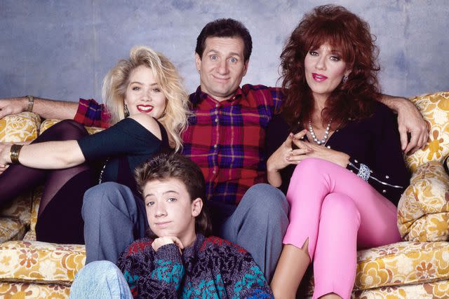 <p>Aaron Rapoport/Corbis/Getty</p> Christina Applegate with Married With Children castmates David Faustino, Ed O'Neill and Katey Sagal in 1998.