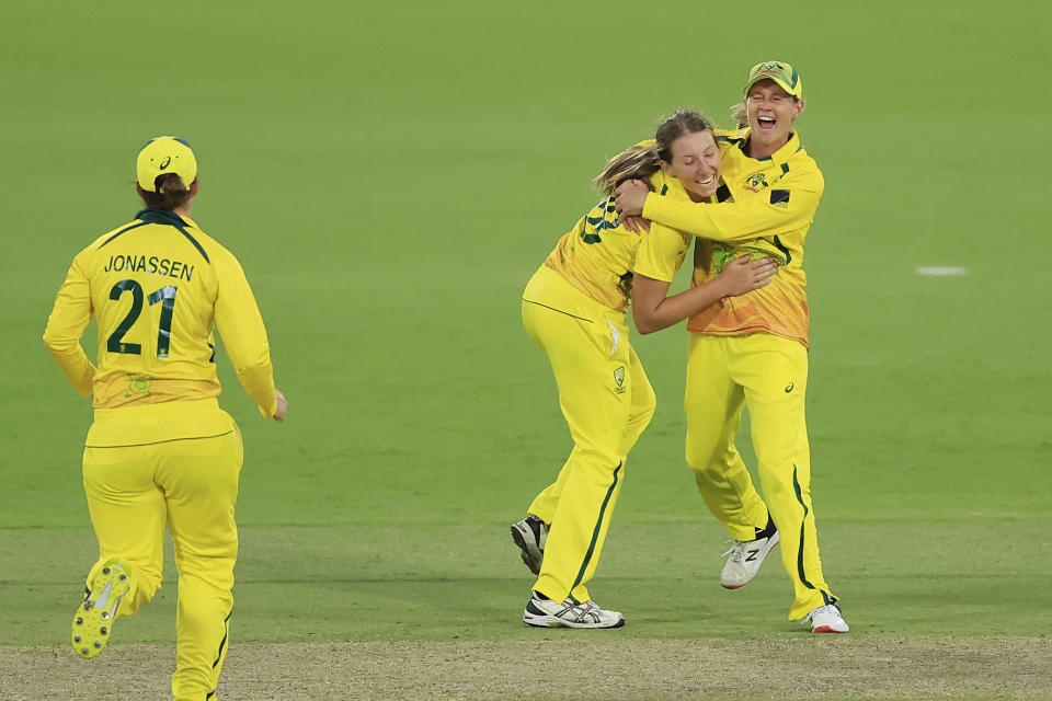 Darcie Brown, pictured here after dismissing Nat Sciver in the first ODI between Australia and England.