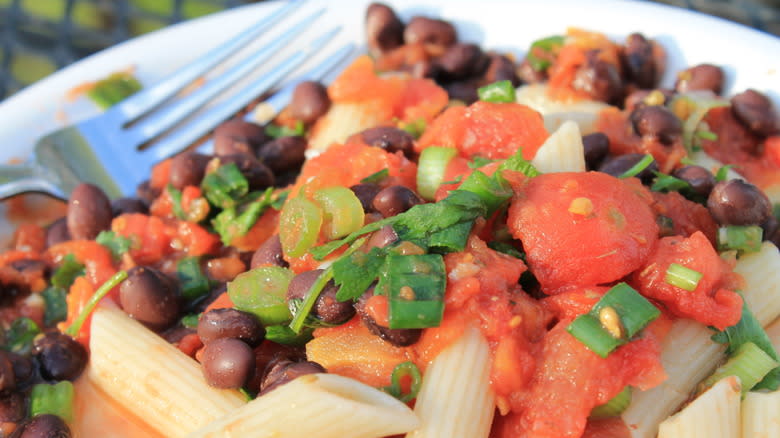 red salsa and black bean pasta