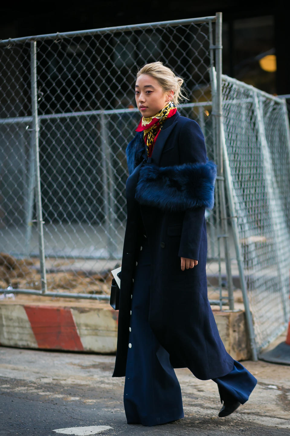 Photographer and blogger Margaret Zhang wears rich, layered blues at New York Fashion Week.