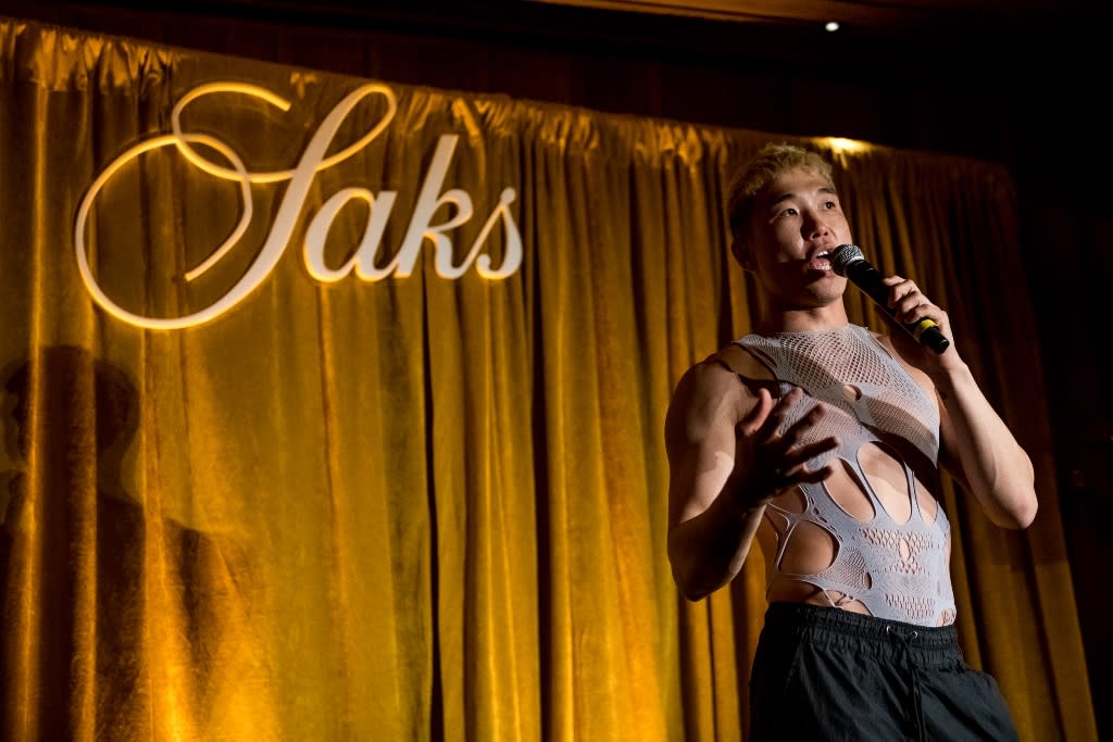 Joel Kim Booster performs at Saks Fifth Avenue’s Pride Variety Showcase at Le Chalet at L’Avenue at Saks on June 8, 2022. - Credit: Darian DiCianno/BFA.com/Courtesy of BFA for Saks Fifth Avenue