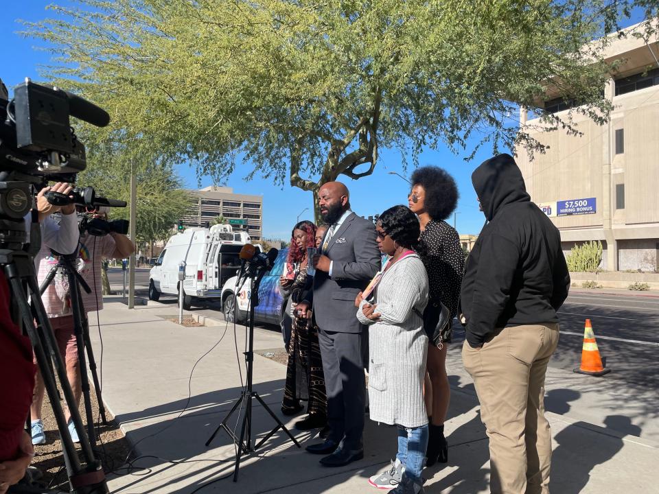 Rev. Jarrett Maupin speaks on behalf of the family of Cassidy Stigler. Her mother and sisters are looking for more information about her death while in a Maricopa County jail.