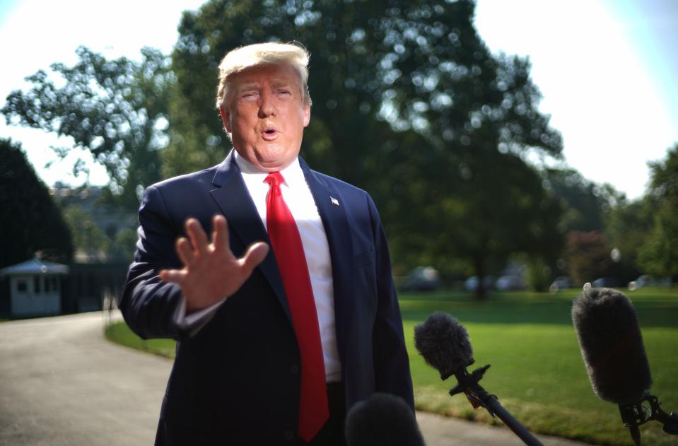 President Donald Trump speaks to the press as he departs the White House in Washington, DC, on August 7 2019. (Photo: Mandel Ngan/AFP/Getty Images)