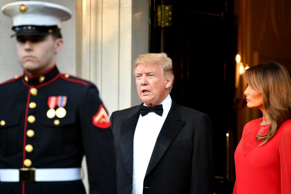 President Donald Trump and First Lady Melania Trump host a dinner at Winfield House for Prince Charles, Prince of Wales and Camilla, Duchess of Cornwall, during their state visit on June 4, 2019 in London, England.