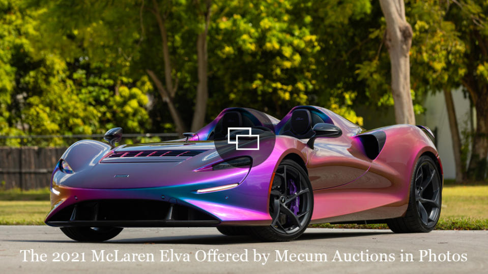 A 2021 McLaren Elva painted in Pacific Color Stream.