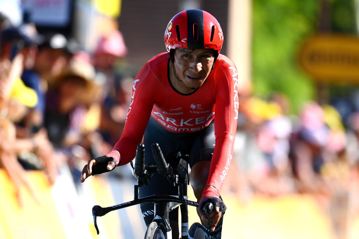 ROCAMADOUR, FRANCE - JULY 23: Nairo Alexander Quintana Rojas of Colombia and Team Arkéa - Samsic crosses the finish line during the 109th Tour de France 2022, Stage 20 a 40,7km individual time trial from Lacapelle-Marival to Rocamadour / #TDF2022 / #WorldTour / on July 23, 2022 in Rocamadour, France. (Photo by Tim de Waele/Getty Images)