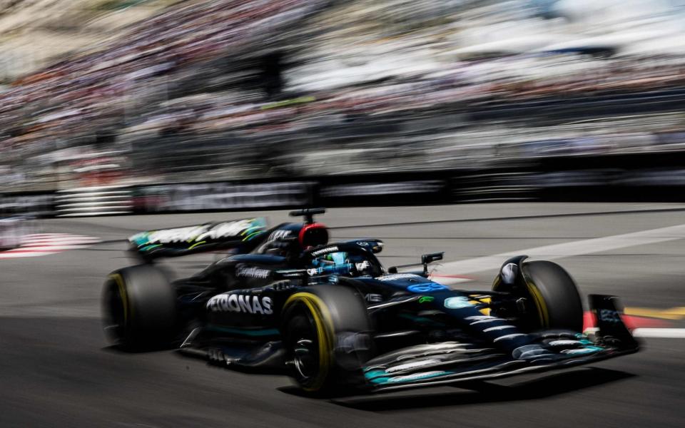 Mercedes' British driver George Russell drives during the first practice session of the Formula One Monaco Grand Prix at the Monaco street circuit in Monaco, on May 26, 2023. - Getty Images/Jeff Pachoud