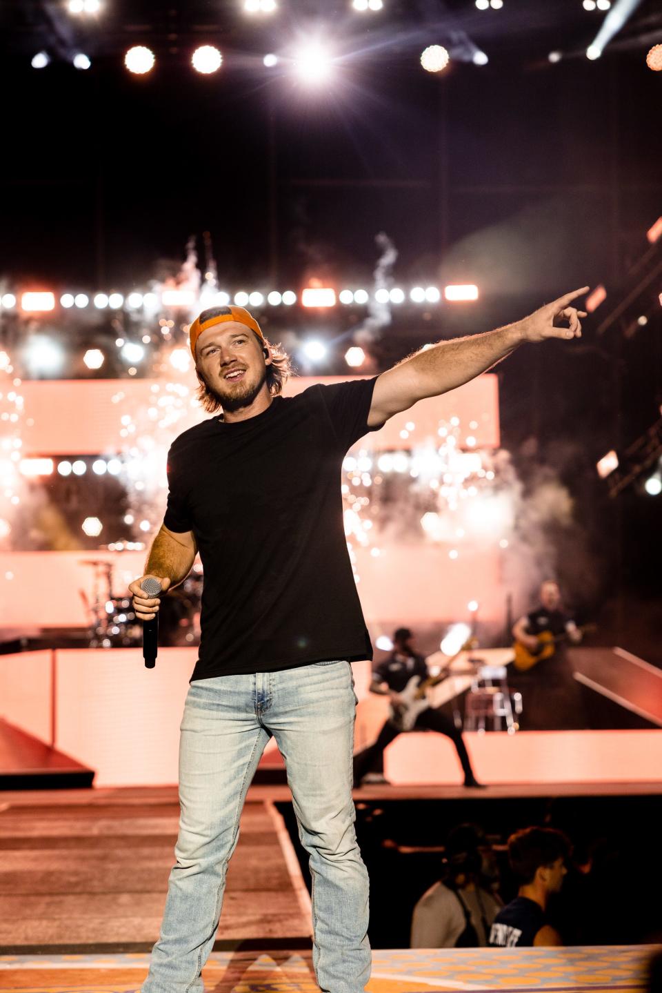 Country music star Morgan Wallen is pictured Friday during his performance at the Faster Horses Festival at Michigan International Speedway in Cambridge Twp.