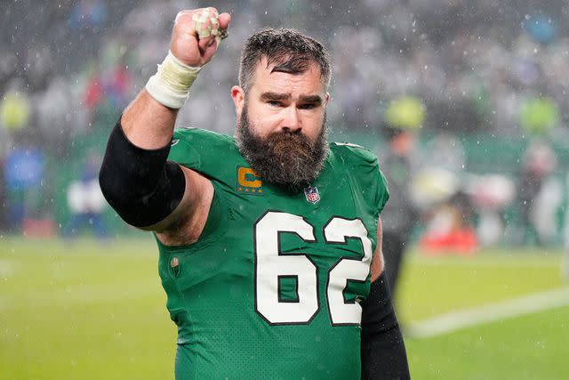 <p>Andy Lewis/Icon Sportswire via Getty</p> Philadelphia Eagles center Jason Kelce (62) looks on during the game between the Buffalo Bills and the Philadelphia Eagles on November 26, 2023 at Lincoln Financial Field.