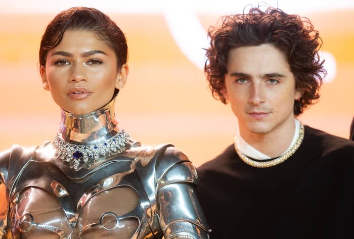 Closeup of Zendaya and Timothée Chalamet