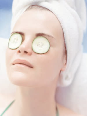 The high water and mineral of content of cucumber means that a couple of slices of cucumber can indeed banish those pesky eye bags. "Placing thin cucumber slices over closed eyes will cool and soothe sore and puffy eyes," says Chase. "For an irritated and sensitive complexion, pulp a cucumber into a bowl, then smooth all over the face and neck, leave on for fifteen minutes then rinse away. Incidentally, Vitamins E, K and C are all key ingredients that you should look for in lotions, potions and creams to de-puff the delicate eye area - when combined they will reduce swelling, moisturise and hydrate the delicate eye area, while brightening and smoothing fine lines and puffiness." If you're all out of cucumber, dab on Origins' No Puffery cooling mask - it will instantly cool, calms and brightens the eye area.