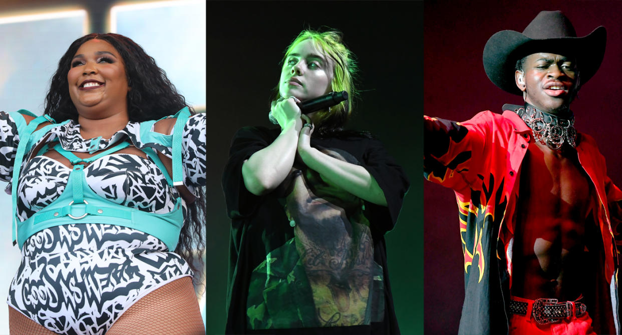 Lizzo, Billie Eilish and Lil Nas X are the three acts to beat at the Grammy Awards 2020. (Photo: Getty Images)