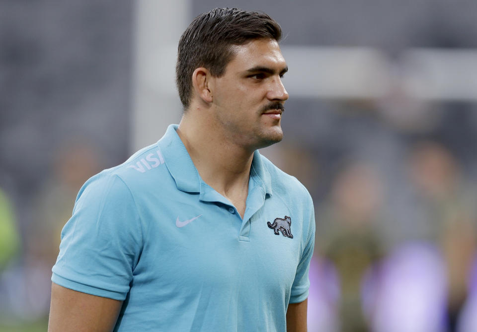 Argentina's Pablo Matera walks on the field prior to their Tri-Nations rugby union match against Australia in Sydney, Australia, Saturday, Dec. 5, 2020. (AP Photo/Rick Rycroft)