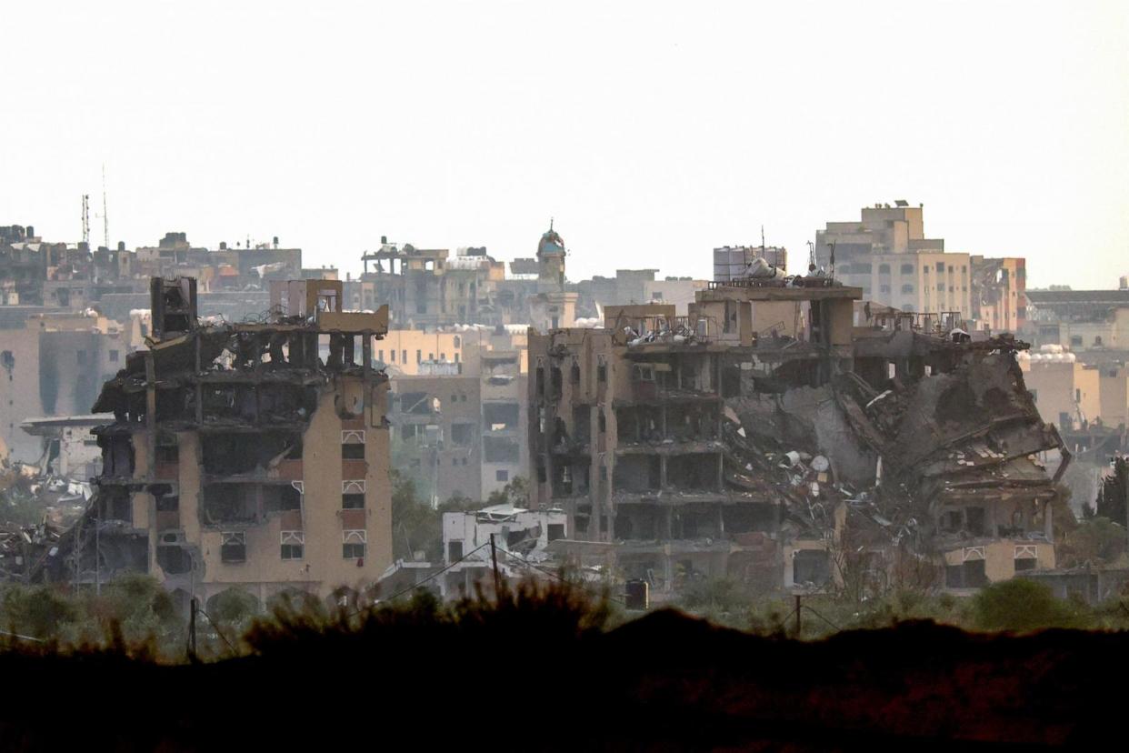 PHOTO: A picture taken from a position in southern Israel on the border with the Gaza Strip, Jan. 2, 2024, shows destroyed buildings in northern Gaza following Israeli bombardment. (Jack Guez/AFP via Getty Images)