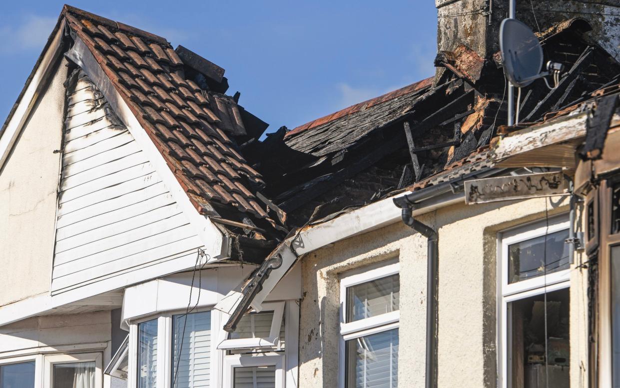 One of the houses caught in the inferno