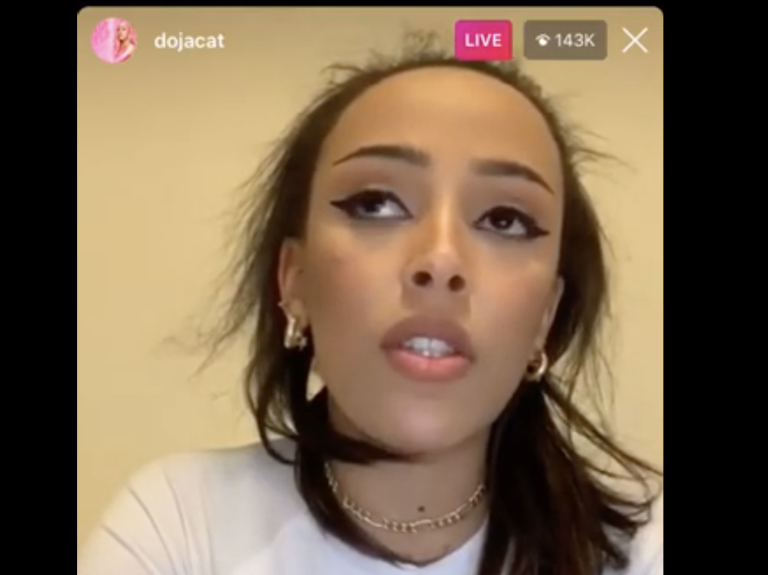 Doja Cat during her Instagram Live this morning (26 May): Instagram Live