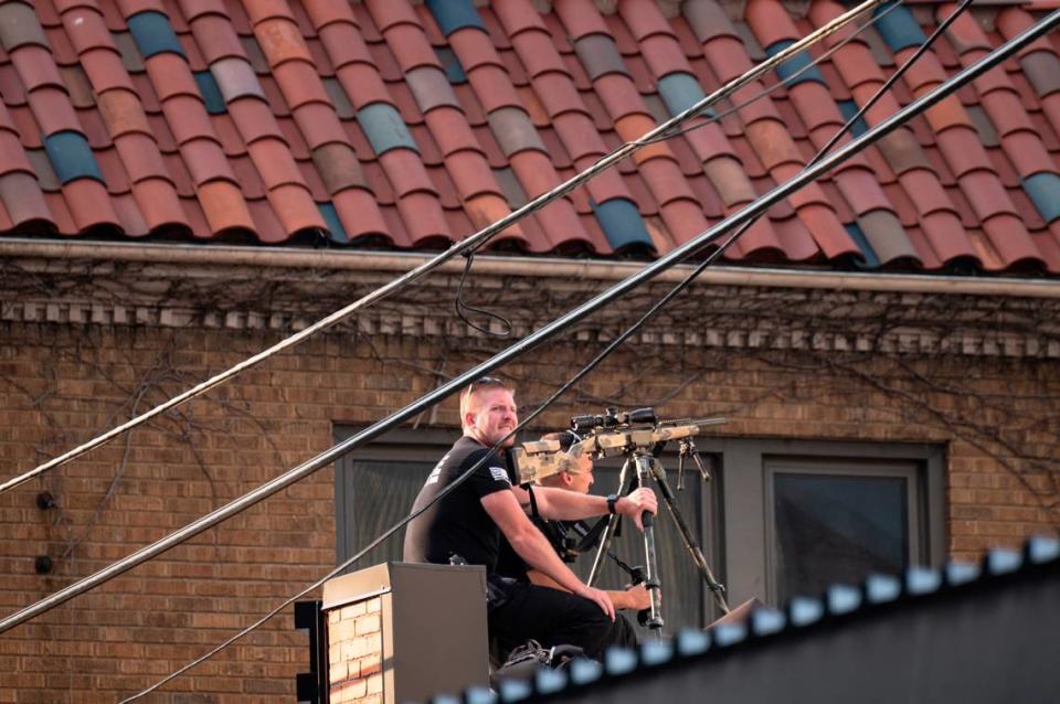 Kansas City Police Department snipers are engaged in a standoff at the 4100 block of Broadway Boulevard near Westport on July 1, 2022, in Kansas City.