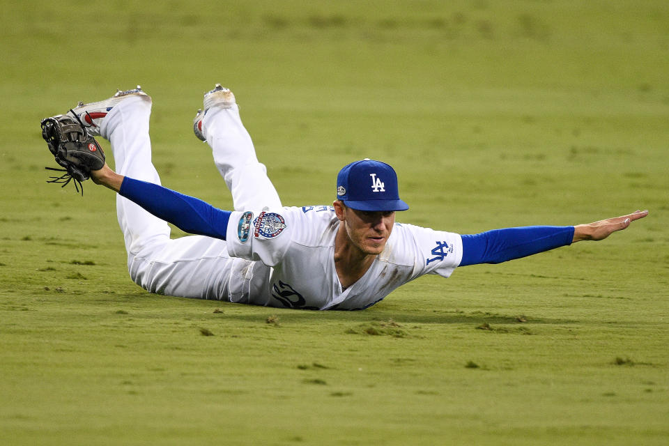 Cody Bellinger was the hero in the outfield and at the plate for the Los Angeles Dodgers in Game 4 of the NLCS. (Getty Images)