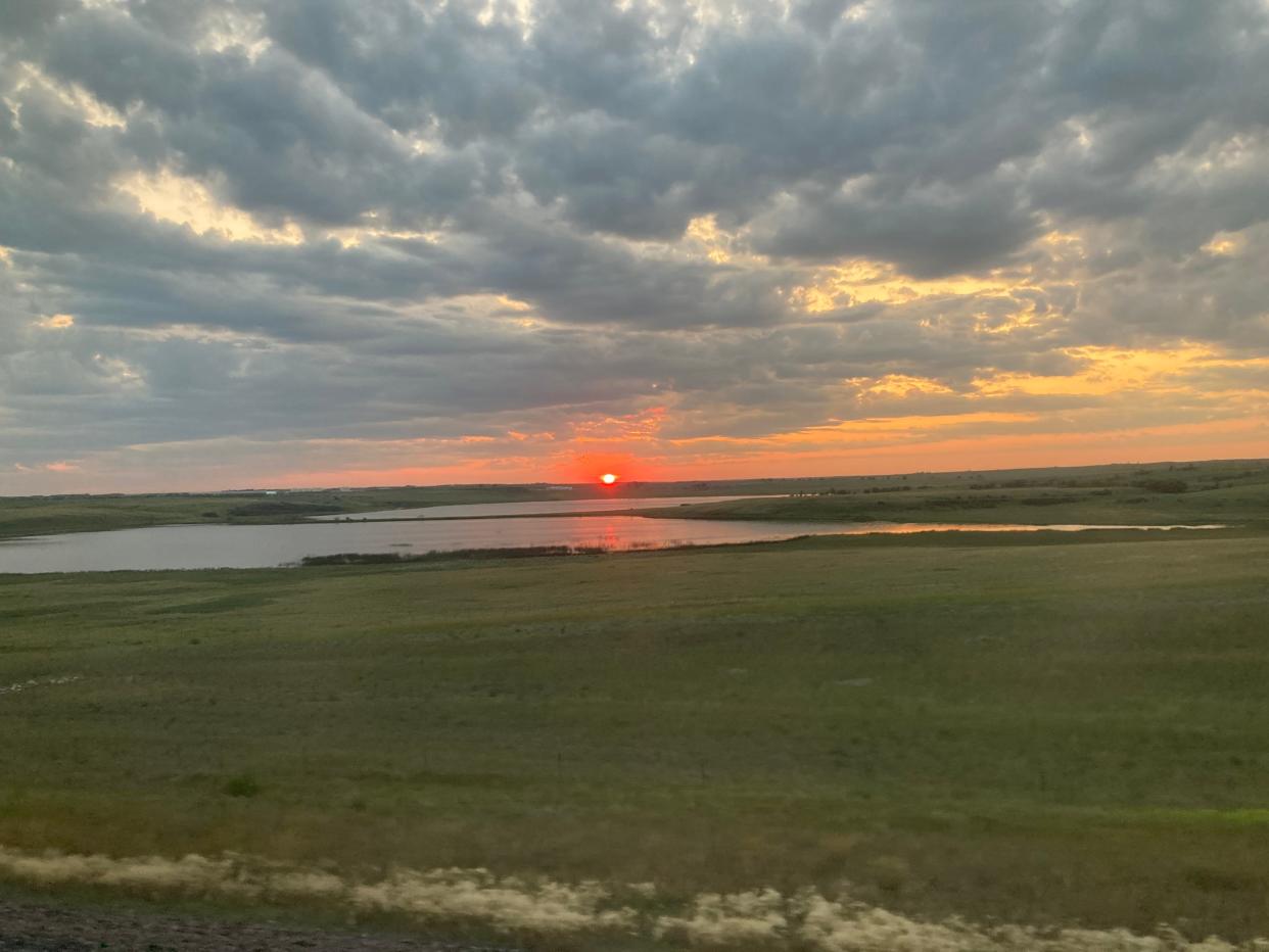A fiery sunset seen aboard Amtrak's Empire Builder.
