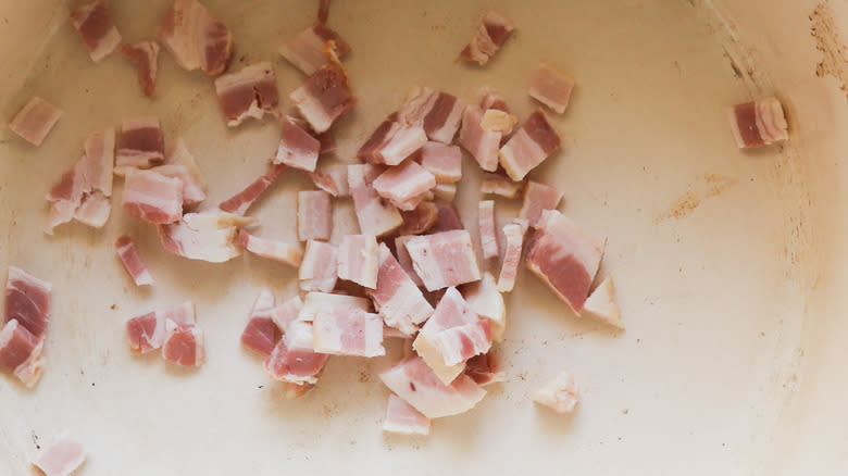 Bacon lardons in pot