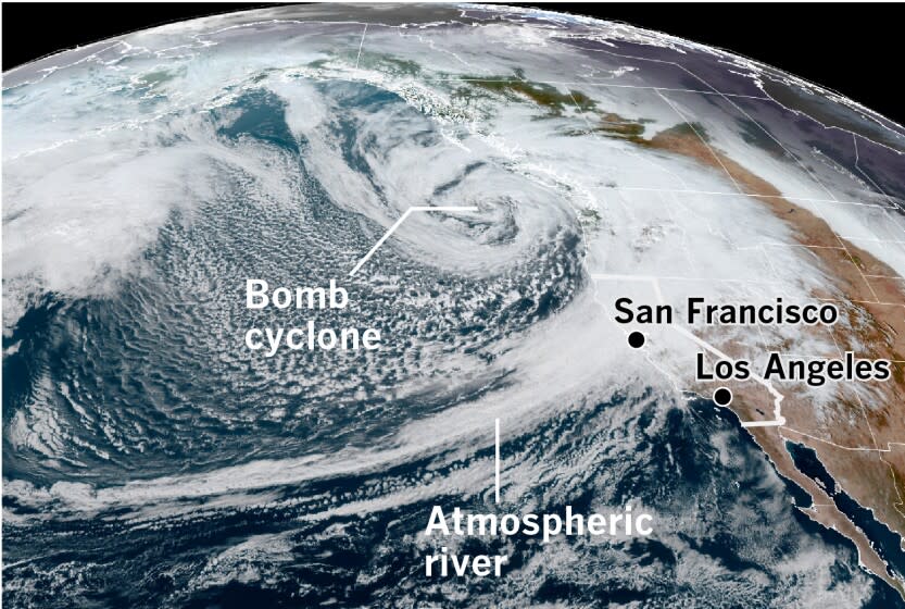 Satellite view of bomb cyclone and atmospheric river.