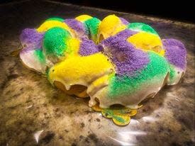 This colorful King Cake is offered by Chasing Butterflies home-based business.