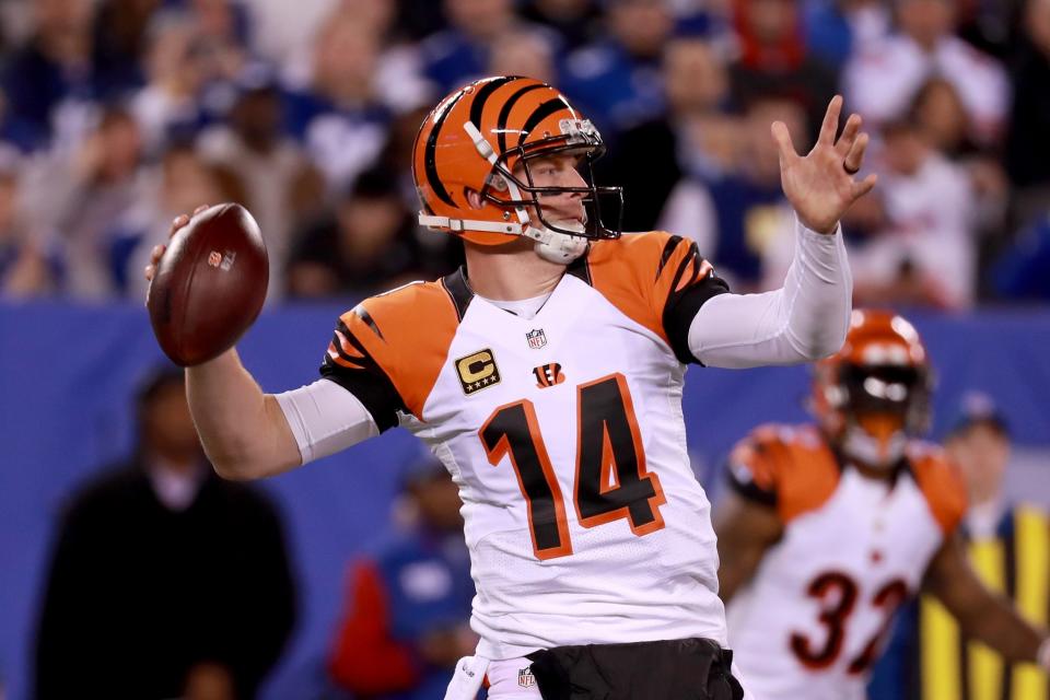 Andy Dalton and the Cincinnati Bengals caught the New York Giants napping with a fancy formation. (Getty Images)