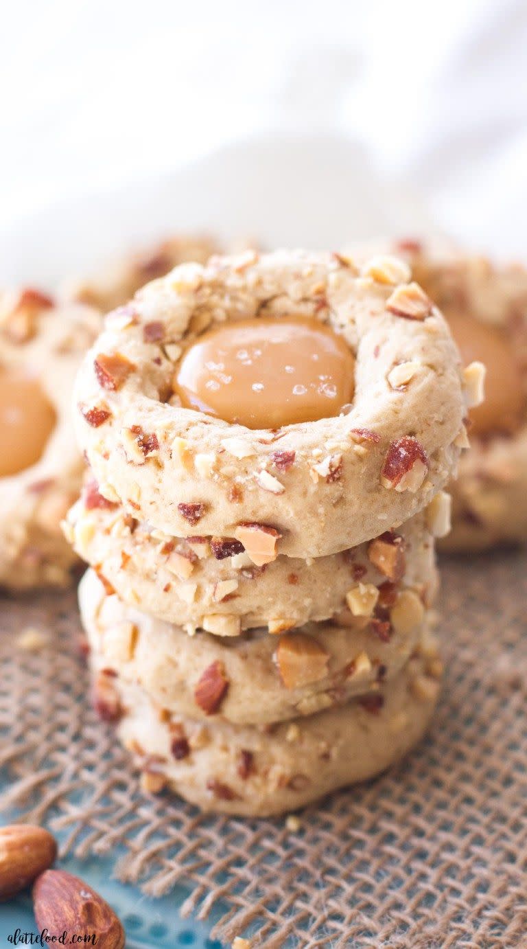 Salted Caramel Almond Thumbprint Cookies