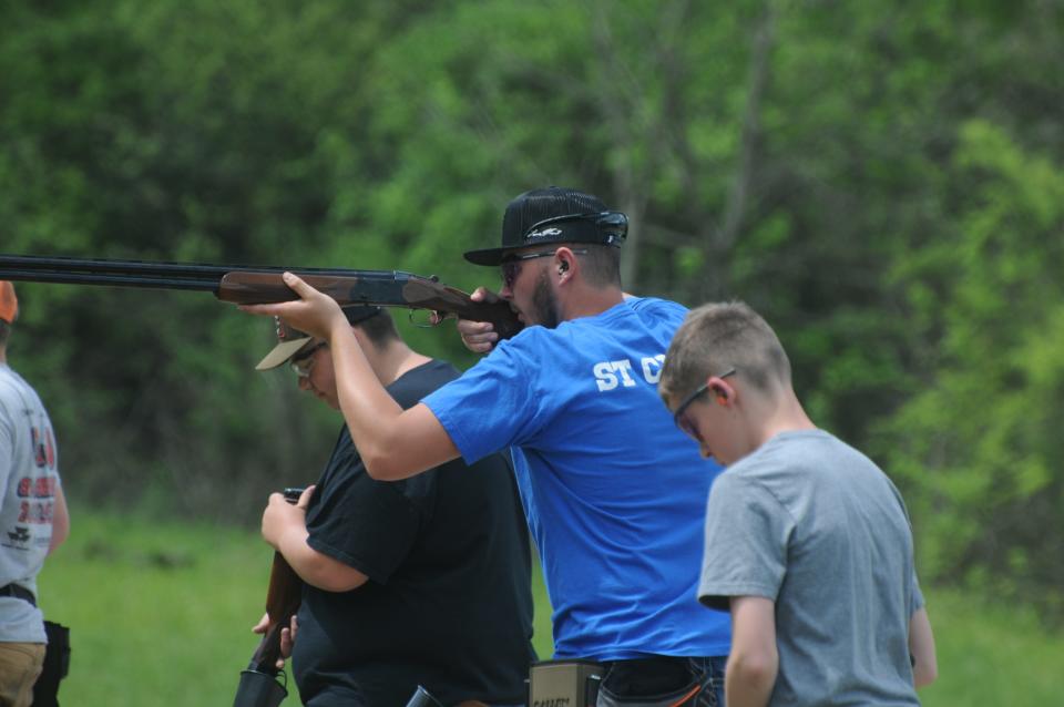 Buckeye Trail junior Braden St. Clair takes aim during his turn at a recent exhibition event with Harrison Central.
