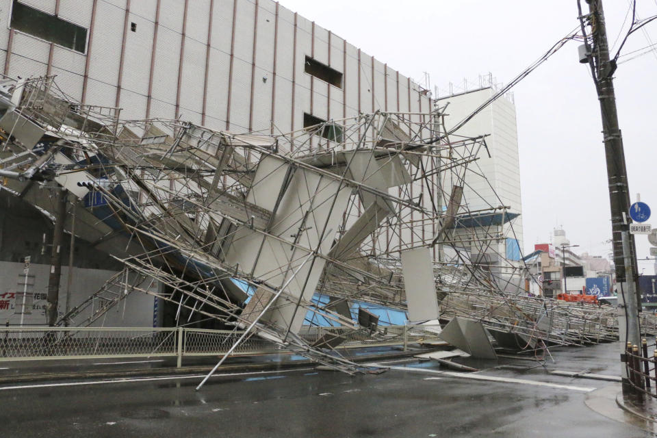 <em>A building damaged by Typhoon Jebi is seen in Osaka (Reuters)</em>