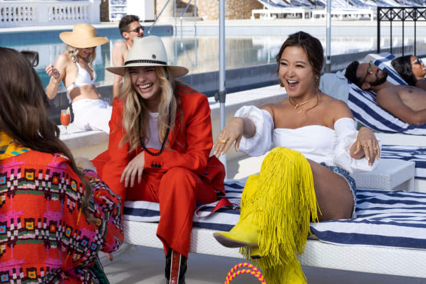Camille and Mindy in their Saint-Tropez pool-wear.<p>Photo: Courtesy of Netflix</p>