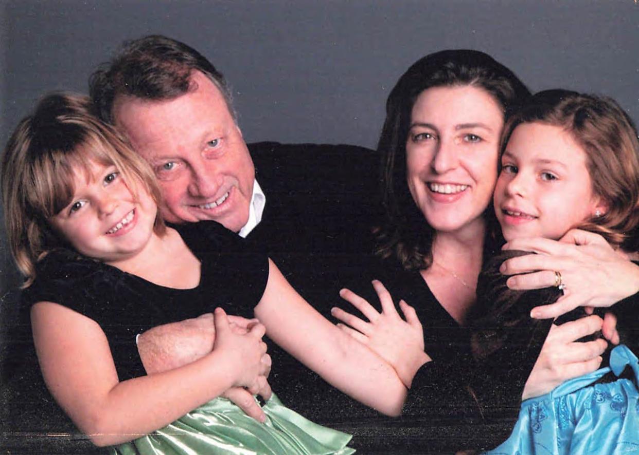 Chuy’s founder Mike Young, with daughters Grace, left, and Emily, right, met his wife, Diana, while taking Italian language classes in 1999. Mike and Diana married in 2001.