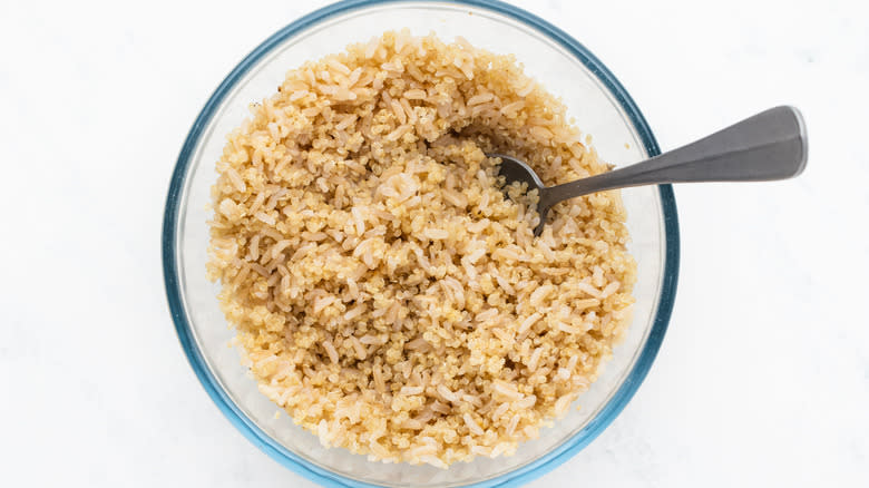 Brown rice and quinoa in a bowl