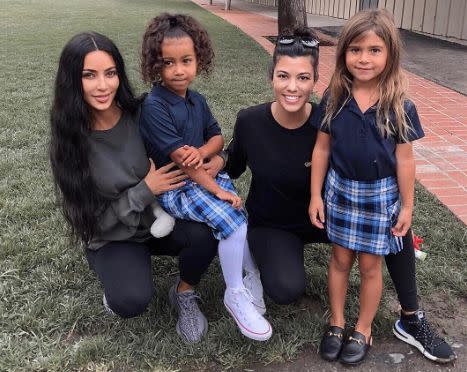 Kim Kardashian posts a photo with North West, Kourtney and Penelope Disick to commemorate the end of spring break. (Photo: Instagram)