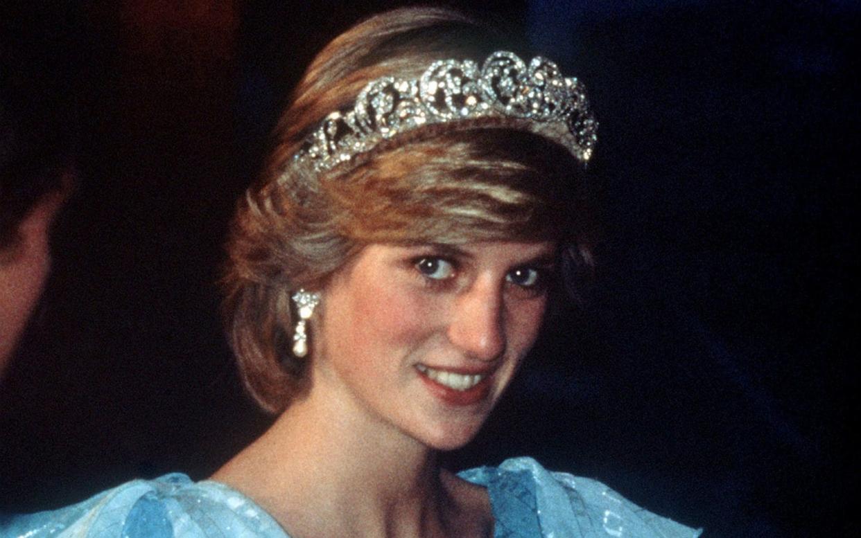 Diana, Princess of Wales wearing the Spencer family tiara at state dinner in New Brunswick - PA Wire