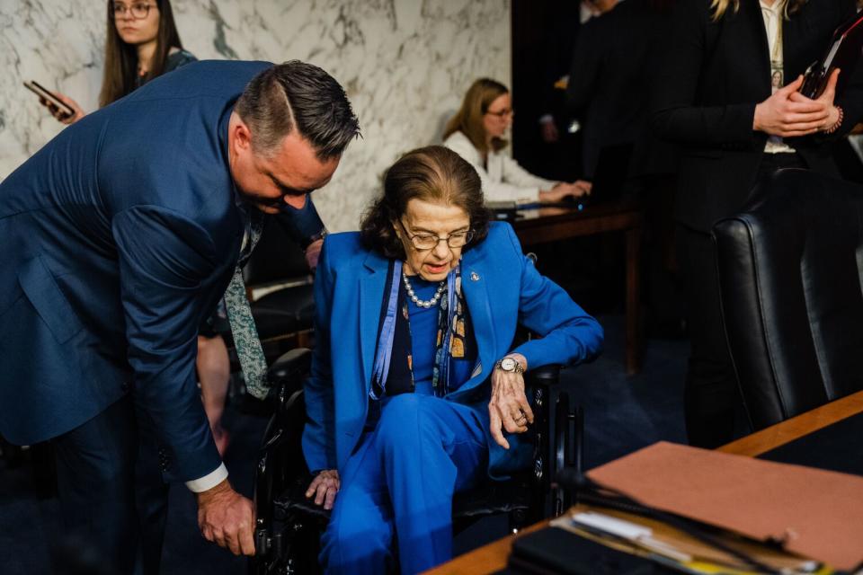 Sen. Dianne Feinstein (D-CA) departs a Senate Judiciary Committee Hearing